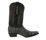 Mens #180 Black Gray Cowboy Boots Python Snake Print - Snip Toe