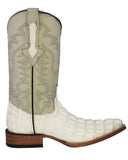 Mens White Crocodile Tail Print Leather Cowboy Boots - 3X Toe