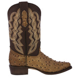Mens Sand Cowboy Boots Ostrich Quill Print Leather - J Toe