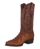 Mens #150 Cognac Crocodile & Ostrich Print Leather Cowboy Boots - J Toe