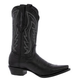 Mens Black Cowboy Boots Western Wear Solid Leather Snip Toe