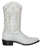 Mens #130 White Cowboy Boots Crocodile Tail Print - J Toe
