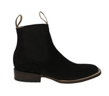Mens Black Chelsea Boots Nubuck Leather - Square Toe