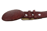 Burgundy Western Cowboy Belt Real Teju Lizard Skin Leather - Rodeo Buckle