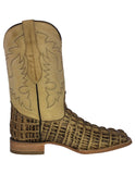 Mens #130N Sand Alligator Tail Print Leather Cowboy Boots - Square Toe