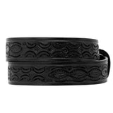 Black Western Cowboy Belt Tooled Leather - Silver Buckle