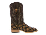 Mens Honey Brown Cowboy Boots Pirarucu Fish Print - Square Toe
