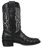 Mens #125 Black Cowboy Boots Crocodile Big Belly Print - Round Toe