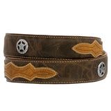 Dark Brown Western Cowboy Leather Belt Ranger Concho - Silver Buckle