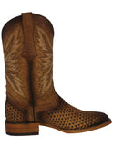 Mens #520 Honey Brown Western Cowboy Boots Woven Leather - Square Toe