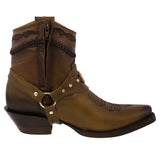 Womens Dixie Honey Brown Western Ankle Boots Leather Boot Straps - Snip Toe