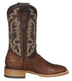 Mens #210N Brown Cowboy Boots Ostrich Quill Print Leather - Square Toe