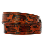 CognacWestern Dress Cowboy Belt Tooled Leather - Silver Buckle