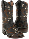 Kids Pescara Black Western Cowboy Boots Leather - Square Toe