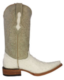 Mens White Ostrich Quill Print Leather Cowboy Boots - 3X Toe