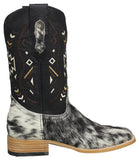 Mens Ranger Black Cowboy Boots Real Cow Hair Leather - Square Toe