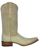 Mens Off White Ostrich Quill Print Leather Cowboy Boots - 3X Toe