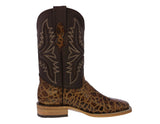 Mens Honey Brown Cowboy Boots Sea Turtle Print Leather - Square Toe