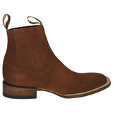Mens Cognac Chelsea Nubuck Leather Boots - Square Toe