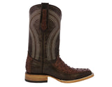 Mens Brown Cowboy Boots Ostrich Print Leather - Long Square Toe
