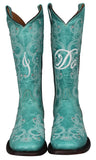 Womens "I Do' Turquoise Wedding Boots Leather - Square Toe