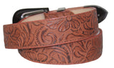 Cognac #475 Western Cowboy Belt Tooled Leather - Removable Buckle