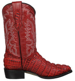 Mens #130 Red Cowboy Boots Crocodile Tail Print - J Toe