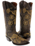 Womens Roma Brown Leather Cowboy Boots - Snip Toe