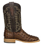 Mens Brown Cowboy Boots Crocodile Back Print - Square Toe