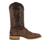 Mens Brown Cowboy Boots Pirarucu Fish Print Leather - Square Toe