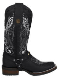 Womens Dallas Black Western Boots Leather Boot Straps - Square Toe