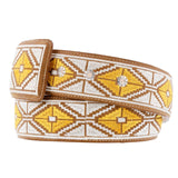 Sand Western Cowboy Belt Embroidered Leather - Rodeo Buckle
