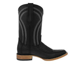Mens Black Cowboy Boots Solid Leather - Square Toe