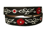 Black #820 Western Cowboy Belt Floral Leather - Removable Buckle