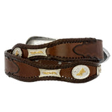 Brown Western Cowboy Belt Concho Leather - Silver Buckle