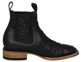Mens Black Chelsea Boots Ostrich Print Leather - Square Toe