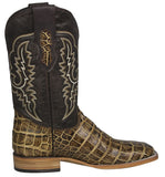 Mens #125N Sand Cowboy Boots Crocodile Big Belly Print - Square Toe