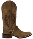 Womens Dallas Light Brown Western Boots Leather Removable Straps - Square Toe