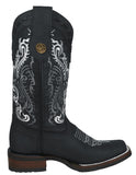 Womens Dallas Black Western Boots Leather Rubber Sole - Square Toe
