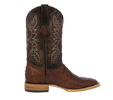 Mens Brown Cowboy Boots Ostrich Quill Print Leather - Square Toe