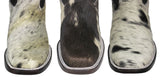 Mens Black Cowboy Boots Real Cow Hair Leather - Square Toe