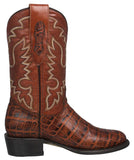 Mens #125 Cognac Cowboy Boots Crocodile Big Belly Print - Round Toe