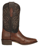 Mens Cognac Cowboy Boots Snake Print Leather - J Toe
