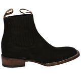 Womens Black Chelsea Cowgirl Boots Nubuck Leather - Square Toe