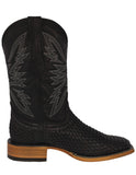 Mens #520 Black Western Cowboy Boots Woven Leather - Square Toe