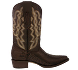 Mens Brown Cowboy Boots Ostrich Leg Print Leather - J Toe