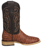 Mens #132N Cognac Cowboy Boots Crocodile Tail Print - Square Toe