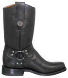 Mens Cooper Black Cowboy Boots Leather Sole Harness - Square Toe