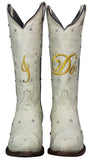 Womens 'I Do' Off White Wedding Boots Leather - Snip Toe