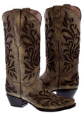 Womens Mystic Brown Leather Cowboy Boots - Square Toe